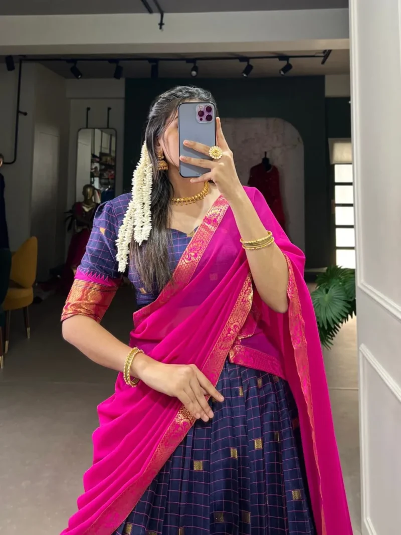 Weaving Work With Paithani Concept Cotton Silk South Indian Wedding Lehenga