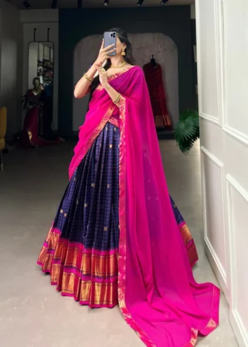 Weaving Work With Paithani Concept Cotton Silk South Indian Wedding Lehenga