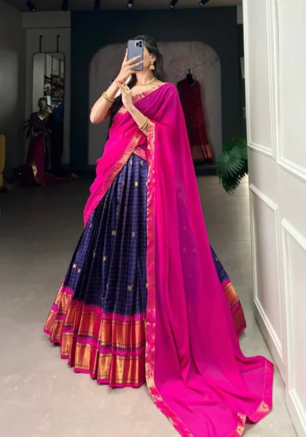 Weaving Work With Paithani Concept Cotton Silk South Indian Wedding Lehenga