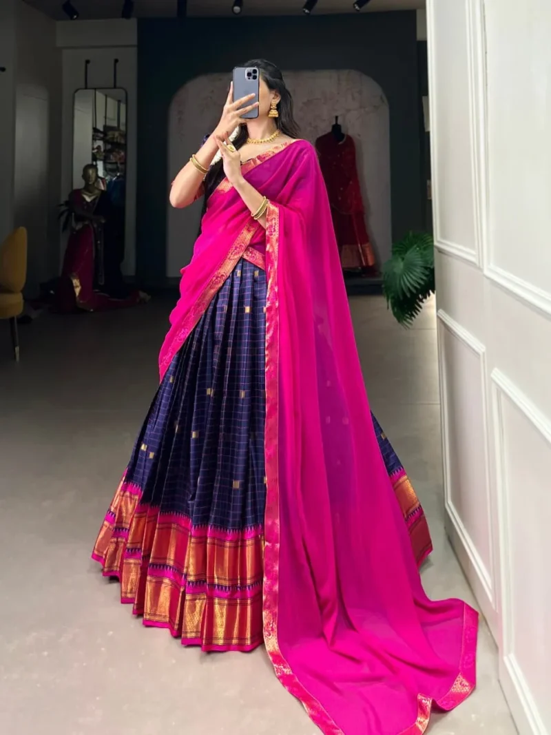 Weaving Work With Paithani Concept Cotton Silk South Indian Wedding Lehenga
