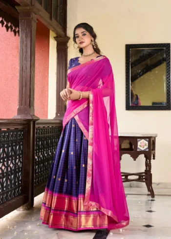Weaving Work With Paithani Concept Cotton Silk South Indian Wedding Lehenga