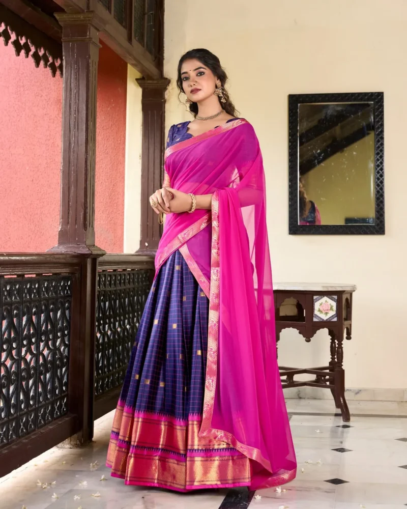 Weaving Work With Paithani Concept Cotton Silk South Indian Wedding Lehenga