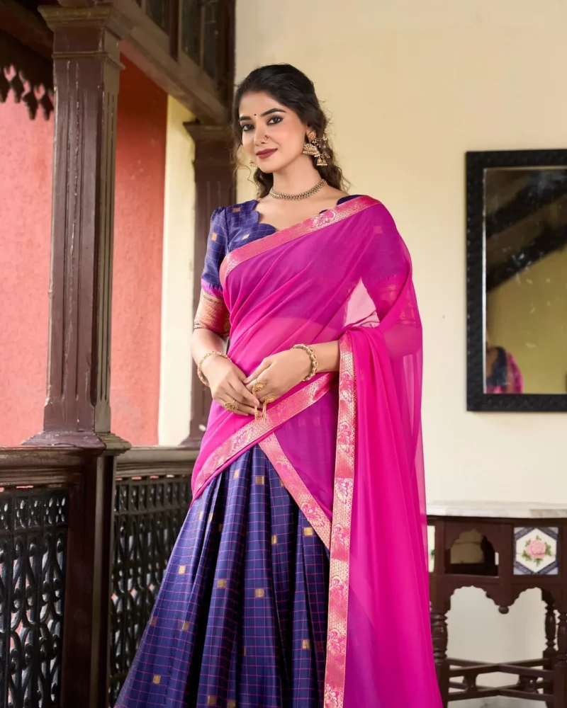 Weaving Work With Paithani Concept Cotton Silk South Indian Wedding Lehenga