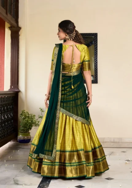 Weaving Work With Paithani Concept Cotton Silk South Indian Wedding Lehenga