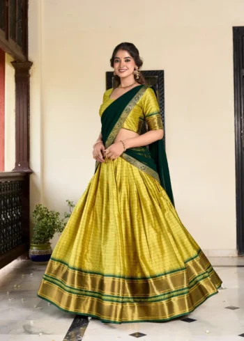 Weaving Work With Paithani Concept Cotton Silk South Indian Wedding Lehenga