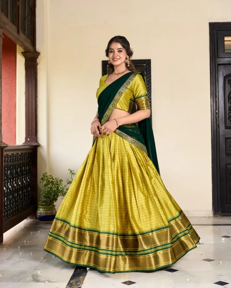 Weaving Work With Paithani Concept Cotton Silk South Indian Wedding Lehenga