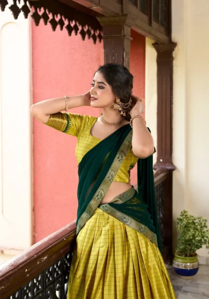 Weaving Work With Paithani Concept Cotton Silk South Indian Wedding Lehenga