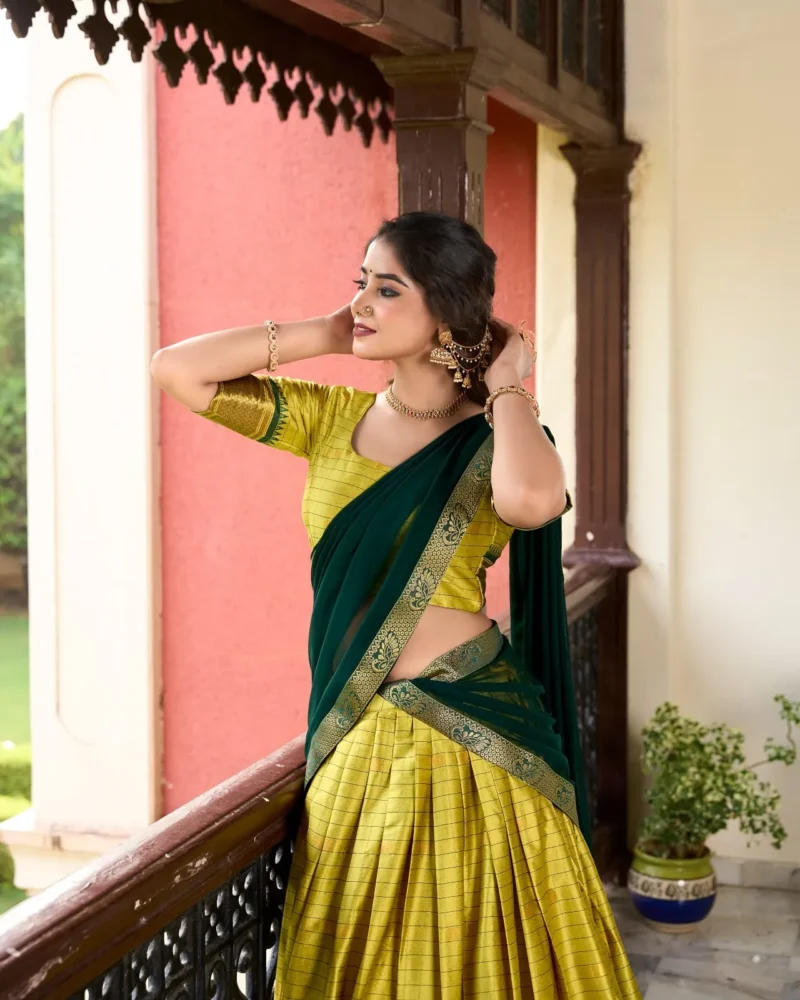 Weaving Work With Paithani Concept Cotton Silk South Indian Wedding Lehenga