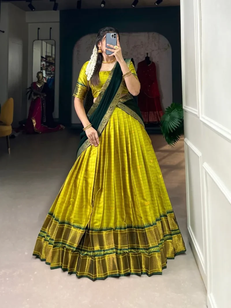 Weaving Work With Paithani Concept Cotton Silk South Indian Wedding Lehenga