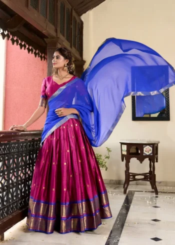 Weaving Work With Paithani Concept Cotton Silk South Indian Wedding Lehenga