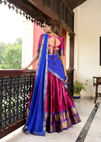 Weaving Work With Paithani Concept Cotton Silk South Indian Wedding Lehenga