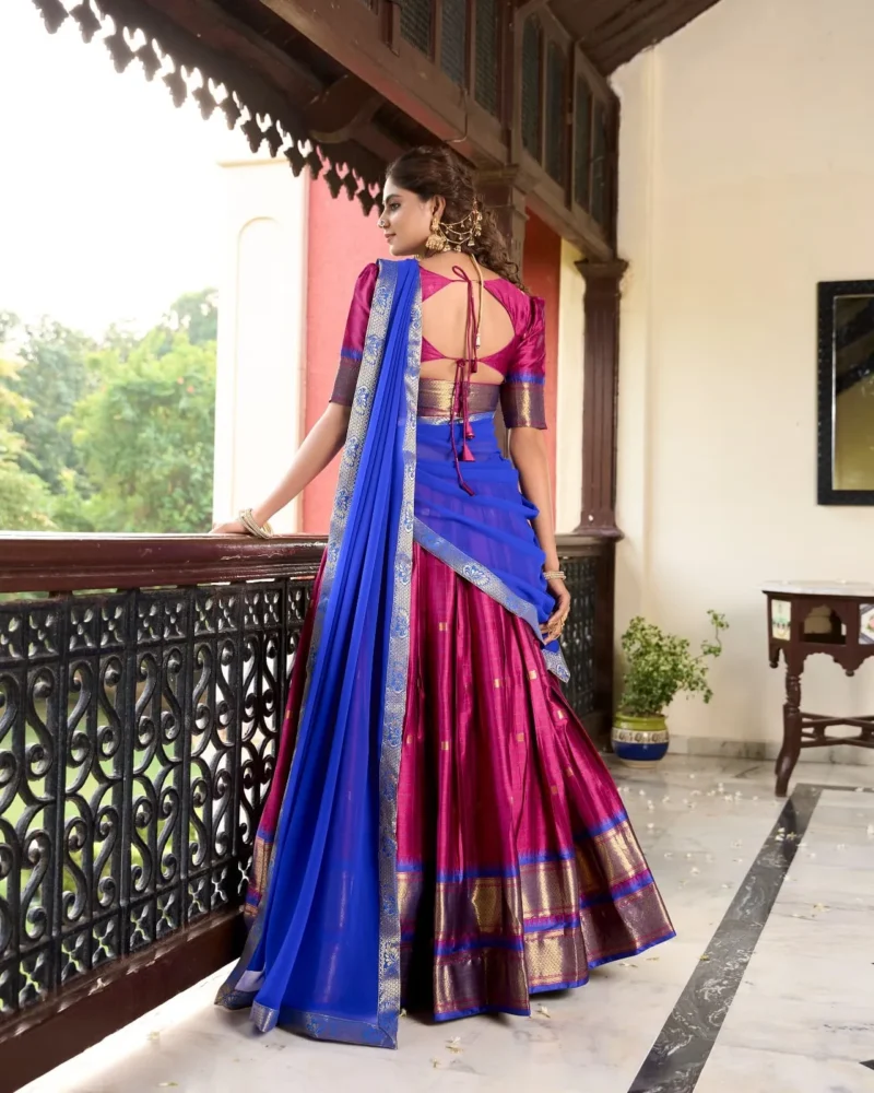 Weaving Work With Paithani Concept Cotton Silk South Indian Wedding Lehenga