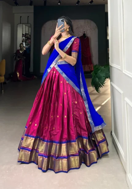 Weaving Work With Paithani Concept Cotton Silk South Indian Wedding Lehenga