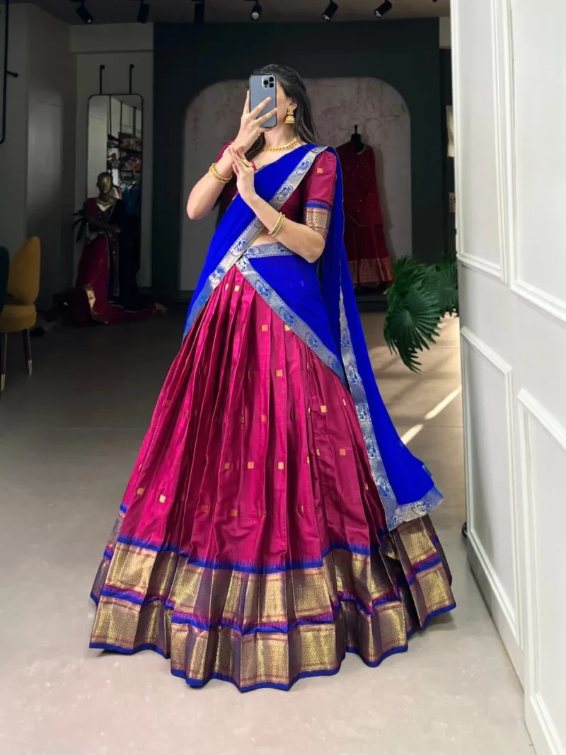 Weaving Work With Paithani Concept Cotton Silk South Indian Wedding Lehenga