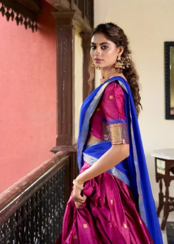Weaving Work With Paithani Concept Cotton Silk South Indian Wedding Lehenga