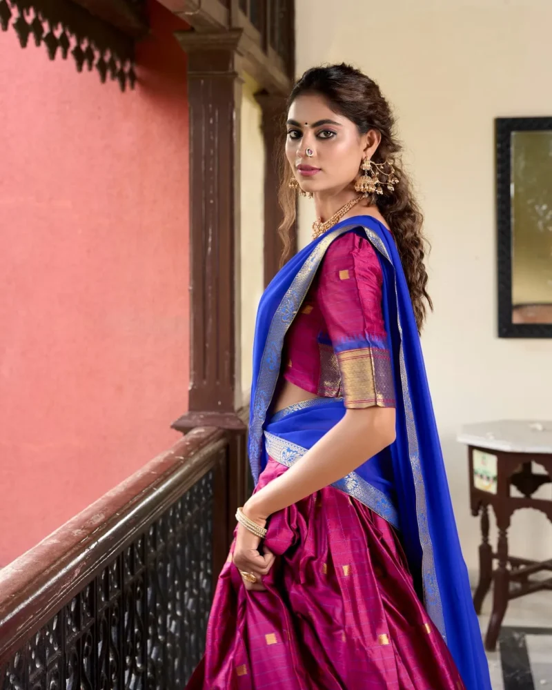 Weaving Work With Paithani Concept Cotton Silk South Indian Wedding Lehenga