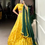 Yellow Color Tussar Silk Floral Printed Half Saree Lehenga