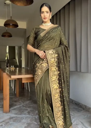 Zari and Swarovski Work Vichitra Silk Predraped Saree