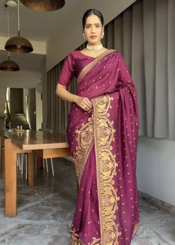 Zari and Swarovski Work Vichitra Silk Predraped Saree