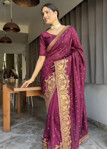 Zari and Swarovski Work Vichitra Silk Predraped Saree