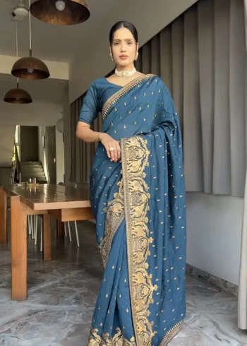 Zari and Swarovski Work Vichitra Silk Predraped Saree