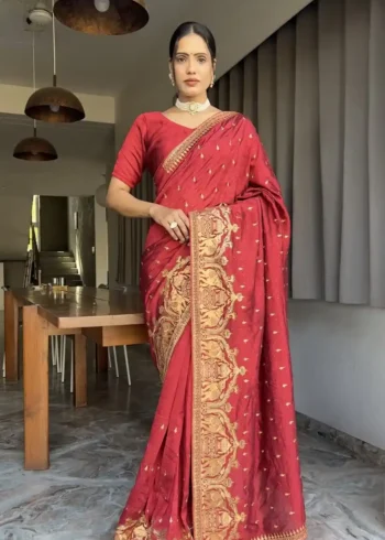 Zari and Swarovski Work Vichitra Silk Predraped Saree