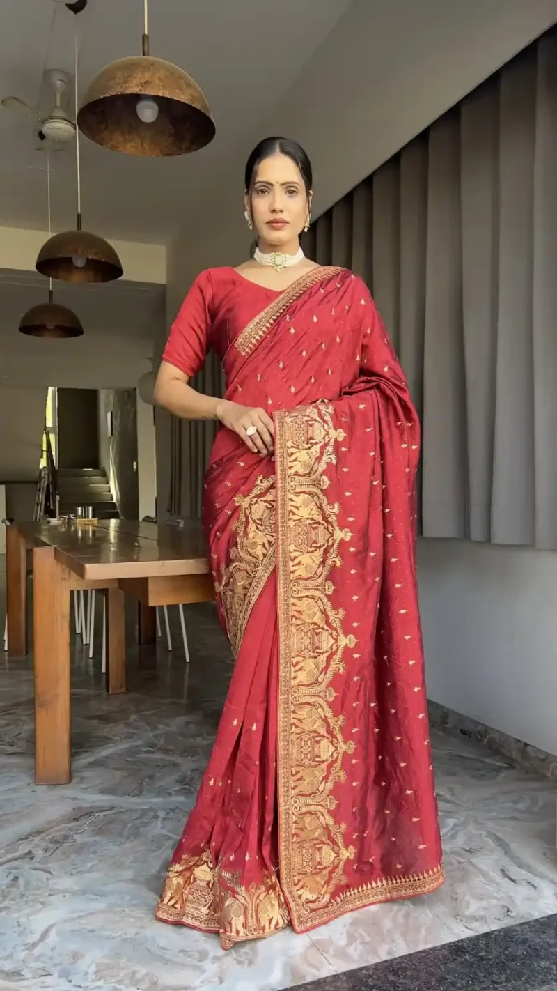 Zari and Swarovski Work Vichitra Silk Predraped Saree