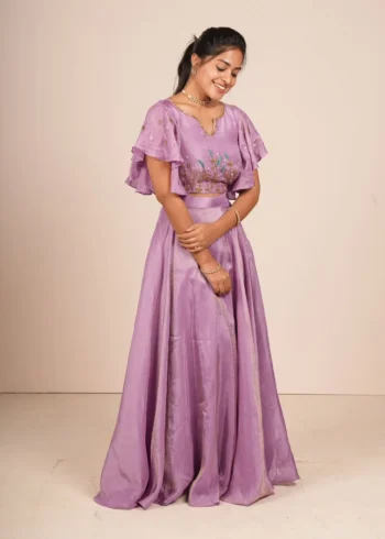 Baby Pink Premium Tissue Silk Hand Work Stitched Lehenga Choli