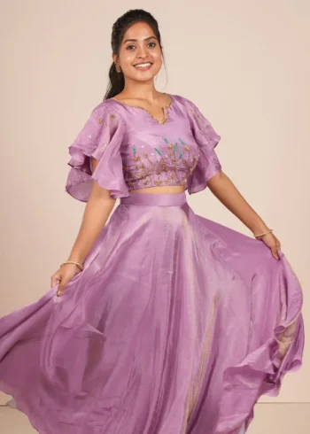 Baby Pink Premium Tissue Silk Hand Work Stitched Lehenga Choli