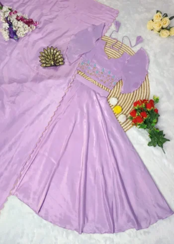 Baby Pink Premium Tissue Silk Hand Work Stitched Lehenga Choli