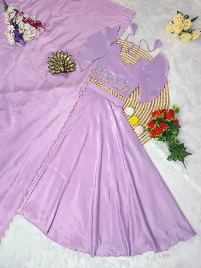 Baby Pink Premium Tissue Silk Hand Work Stitched Lehenga Choli