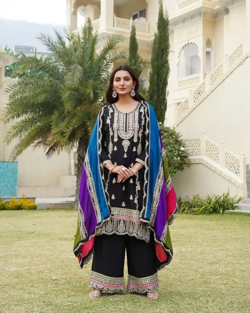 Black Color Heavy Embroidery Coding Sequence Work Pakistani Suit