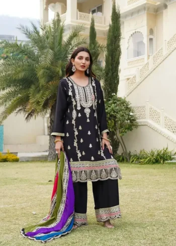 Black Color Heavy Embroidery Coding Sequence Work Pakistani Suit