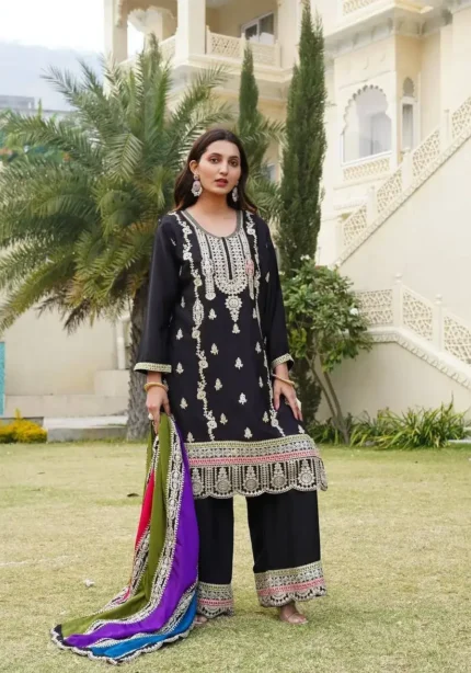 Black Color Heavy Embroidery Coding Sequence Work Pakistani Suit