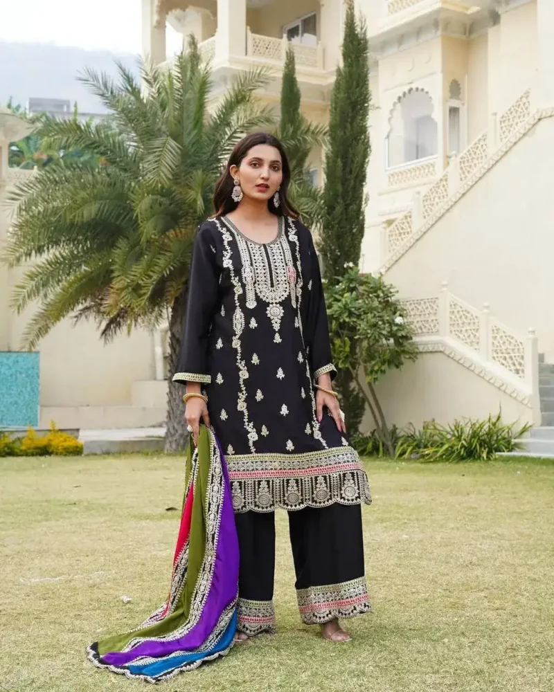 Black Color Heavy Embroidery Coding Sequence Work Pakistani Suit