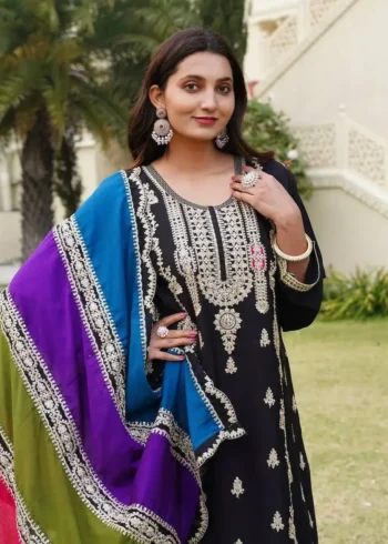 Black Color Heavy Embroidery Coding Sequence Work Pakistani Suit