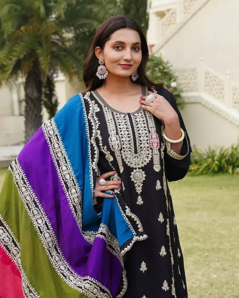 Black Color Heavy Embroidery Coding Sequence Work Pakistani Suit