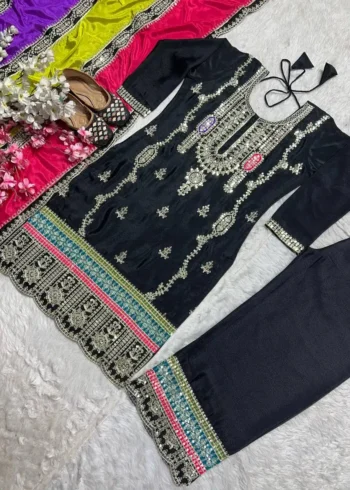 Black Color Heavy Embroidery Coding Sequence Work Pakistani Suit