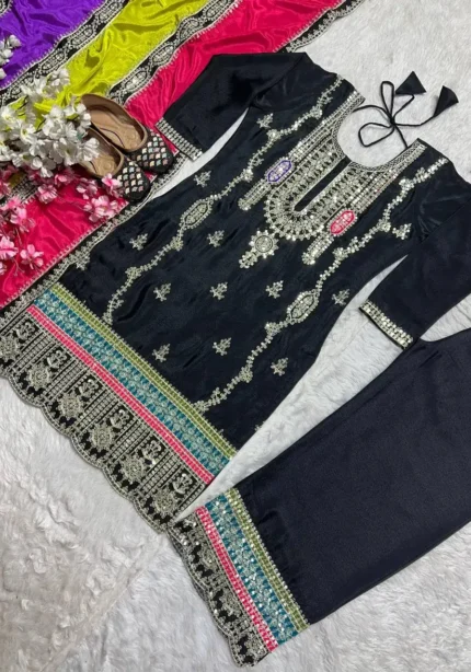 Black Color Heavy Embroidery Coding Sequence Work Pakistani Suit