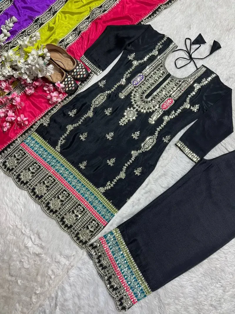 Black Color Heavy Embroidery Coding Sequence Work Pakistani Suit