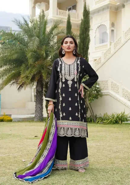 Black Color Heavy Embroidery Coding Sequence Work Pakistani Suit