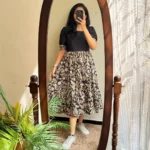 Black Soft Muslin Digital Print Work Party Wear Midi Dress