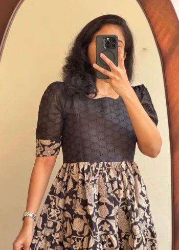Black Soft Muslin Digital Print Work Party Wear Midi Dress