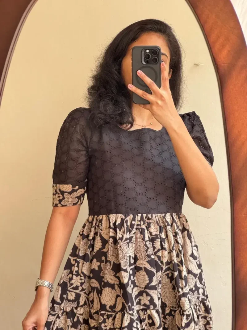 Black Soft Muslin Digital Print Work Party Wear Midi Dress