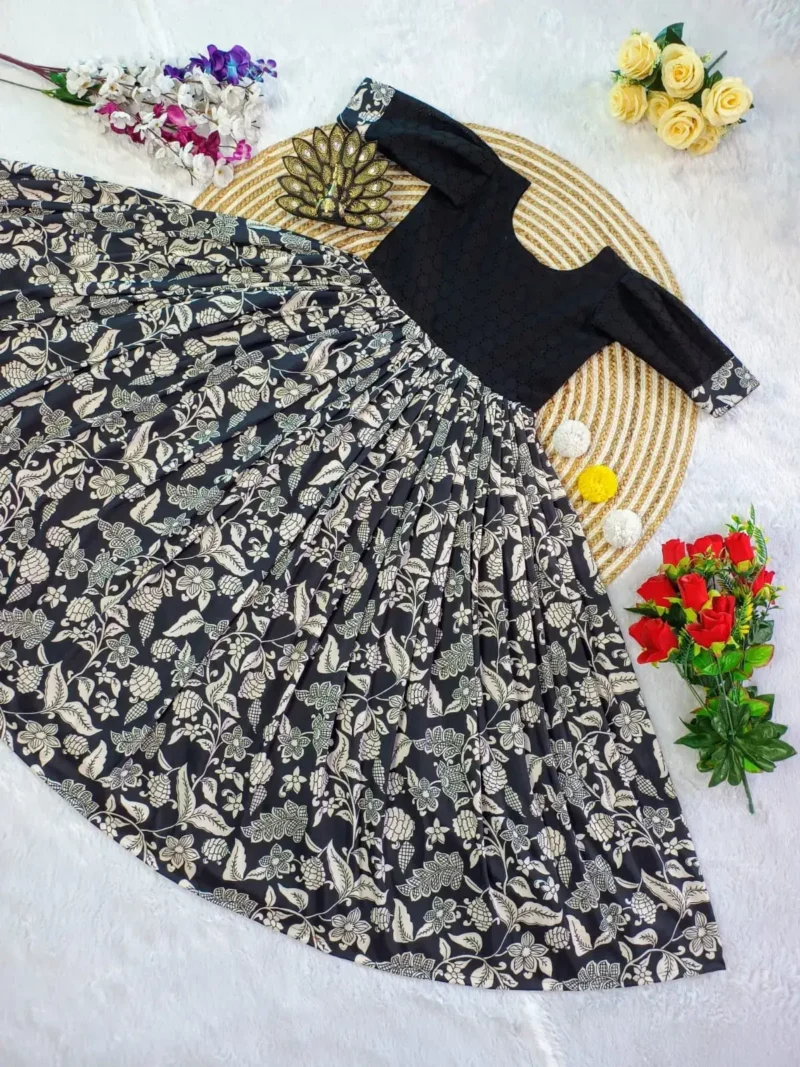 Black Soft Muslin Digital Print Work Party Wear Midi Dress