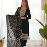 Black Vichitra Silk Straight Fit Kurta Salwar Suit