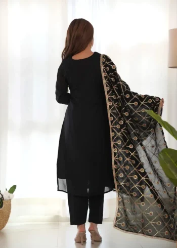 Black Vichitra Silk Straight Fit Kurta Salwar Suit