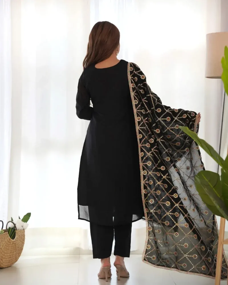 Black Vichitra Silk Straight Fit Kurta Salwar Suit