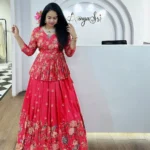 Blue Digital Printed Chinon Hand Work Frill Design Lehenga Choli