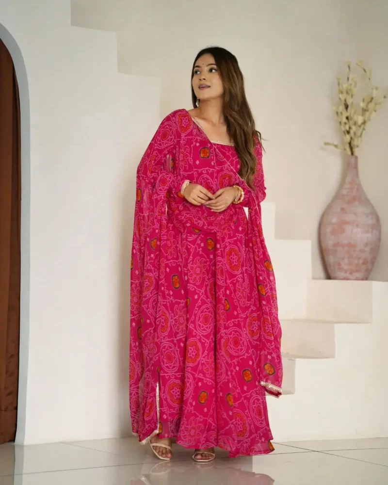 Chiffon Bandhej Designer Partywear Anarkali Gown
